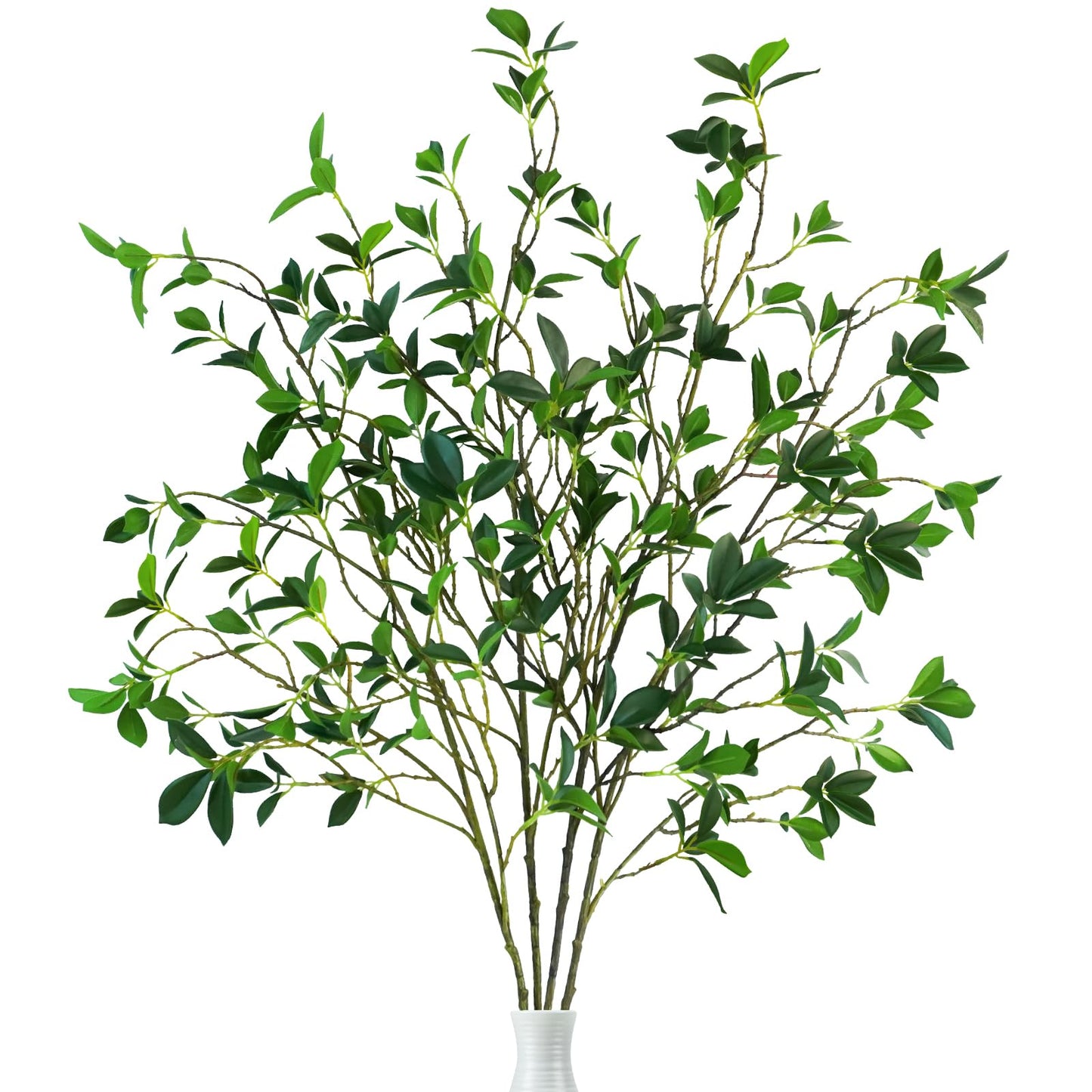 Krissing 4Pcs Artificial Greenery Stems, Tall Fake Ficus Twig Branches Plants Faux Greenery Stems Branches for Vase Fillers Home Office Wedding Spring Table Decor