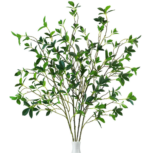 Krissing 4Pcs Artificial Greenery Stems, Tall Fake Ficus Twig Branches Plants Faux Greenery Stems Branches for Vase Fillers Home Office Wedding Spring Table Decor