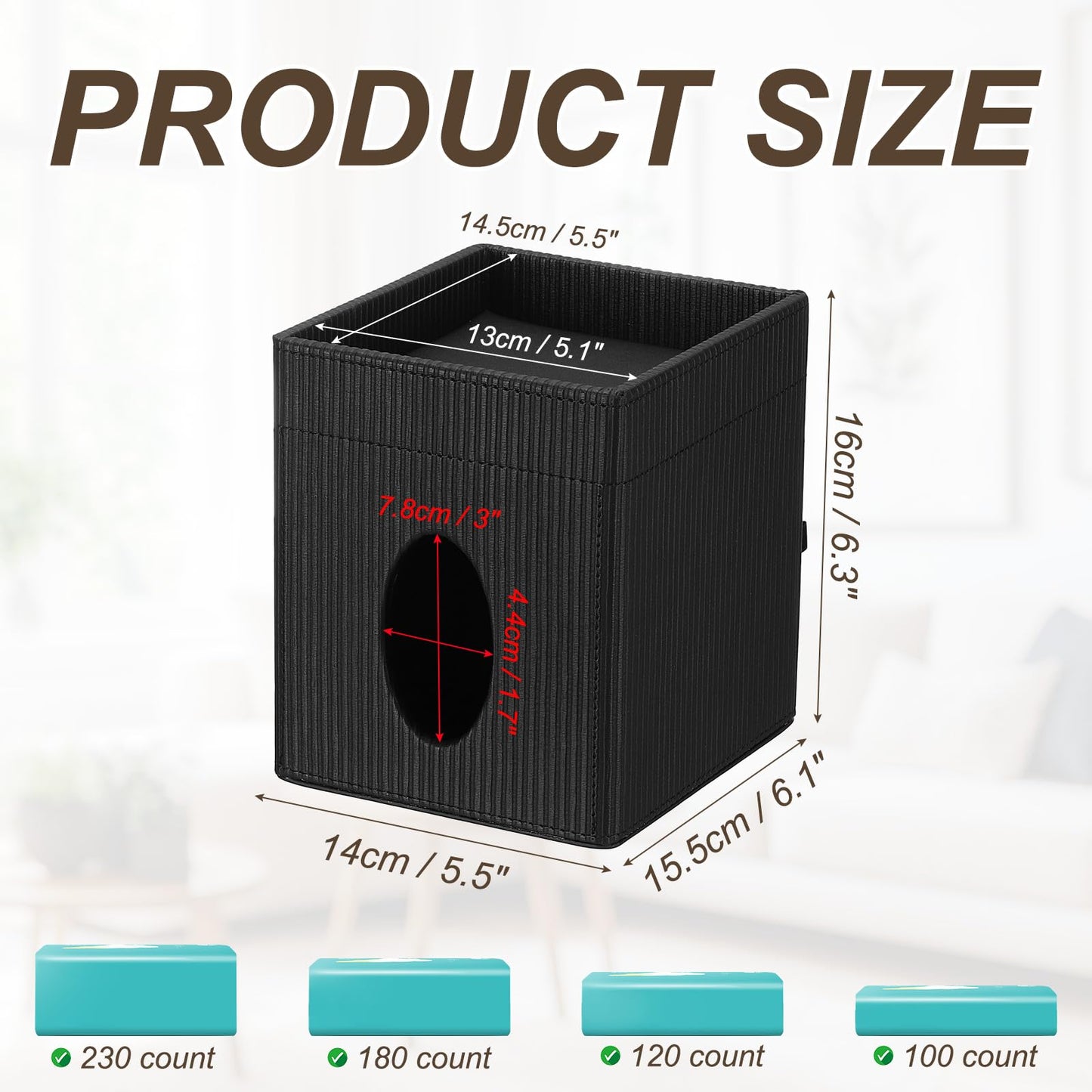 PATIKIL Tissue Box Cover Square with Storage Tray, 6.1x6.5x5.5 PU Leather Decorative Organizer Tissue Box Holder for Bathroom Vanity Countertop Bedroom Home Office Night Stand, Black