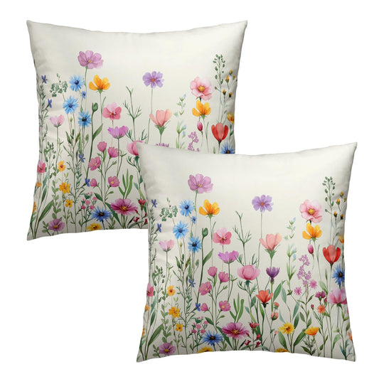 Evlaschin Spring Summer Floral Pillow Covers 18x18 Inches Watercolor Wildflowers Cotton Pillowcases Set of 2 Herb Flowers Seasonal Decorative Throw Cushion Cover for Couch Sofa Bed Patio