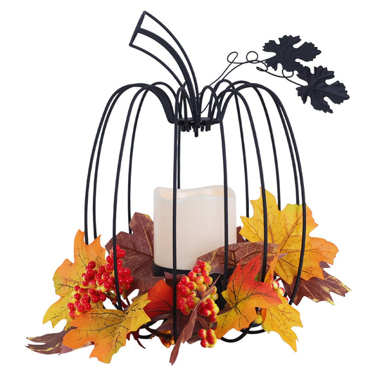 NEEDOMO Thanksgiving Decorations for Home,Fall Pumpkin Lanterns Decorative Indoor & Outdoor Black Wrought Iron Pumpkin Shape Tealight Candle Holder for Vintage Wedding Fall Halloween Decor