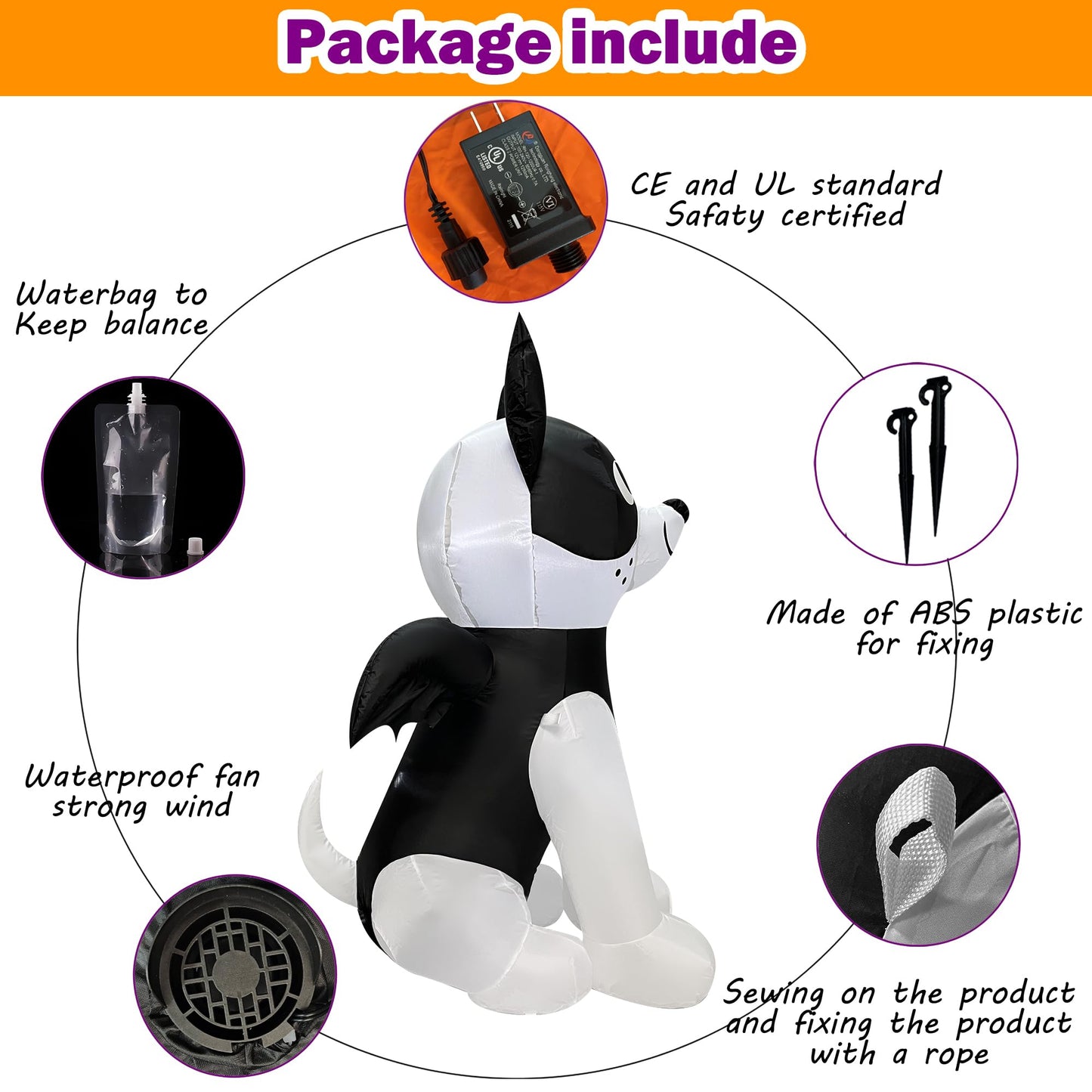 Trystway 4 FT Halloween Inflatable Dog French Bulldog with Bat Wings Decoration Blow Up Built-in LED for Holiday Lawn Yard Garden Home Indoor Outdoor Decor