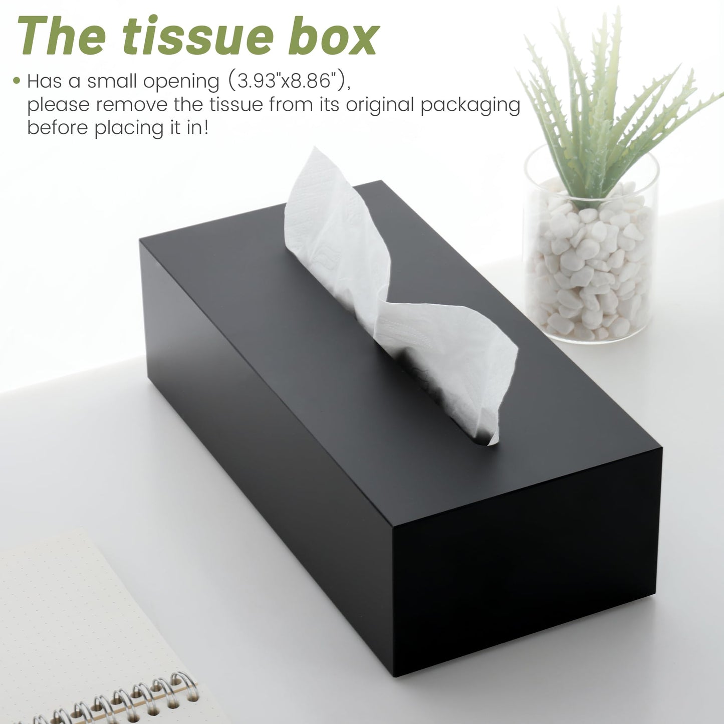 SANRUI Acrylic Facial Tissue Box Cover Holder with Snap Bottom Cover Rectangle Napkin Dispenser Organizer for Bathroom Kitchen and Office Desk (Matt Black)
