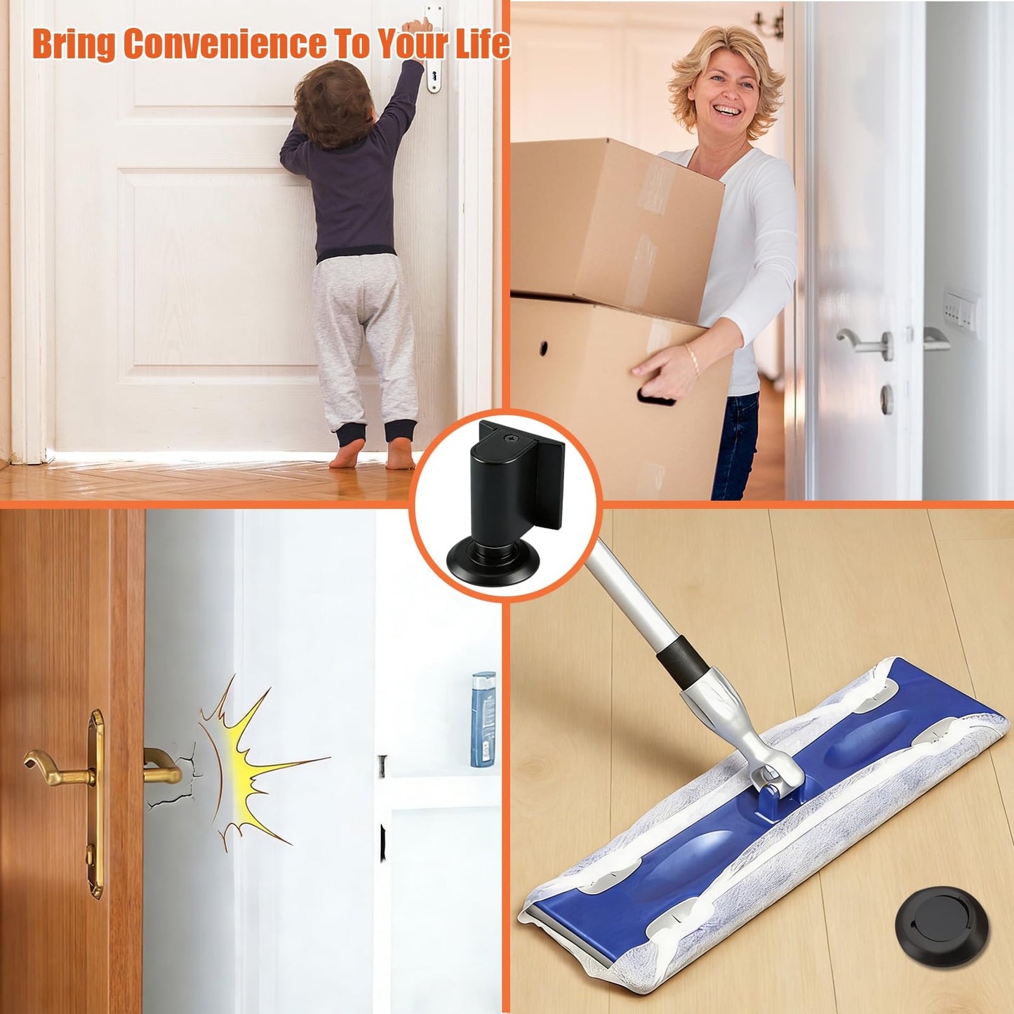 Magnetic Door Stoppers Door Catch, Heavy Duty Door Stop Floor Mounting Metal Doorstop, Door Holder Stops No Drill Adhesive and Screws Strong Magnet Keep Door Open (Black)