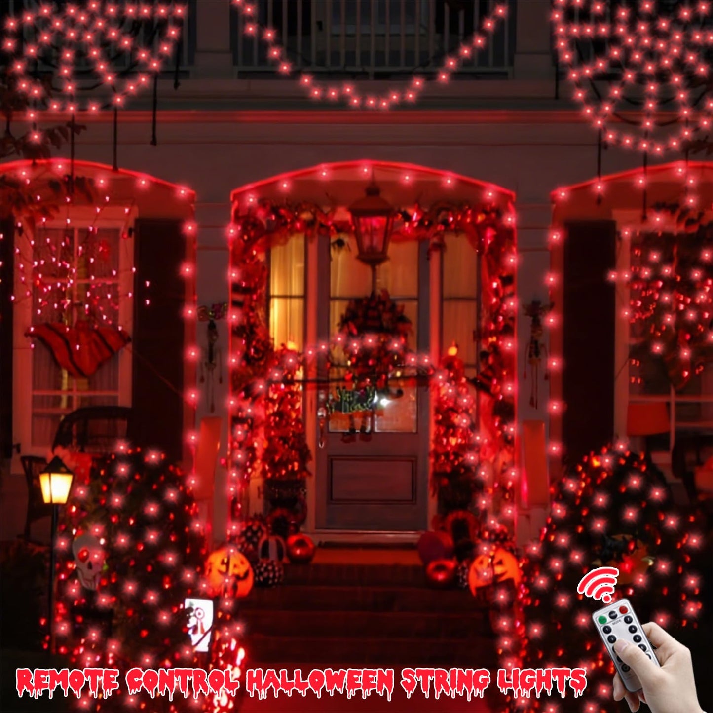 YEGUO String Lights Battery Operated, 2 Pack Each 33ft 100 LED Red Halloween Lights Outdoor Waterproof, Green Wire Christmas Light Indoor with Remote