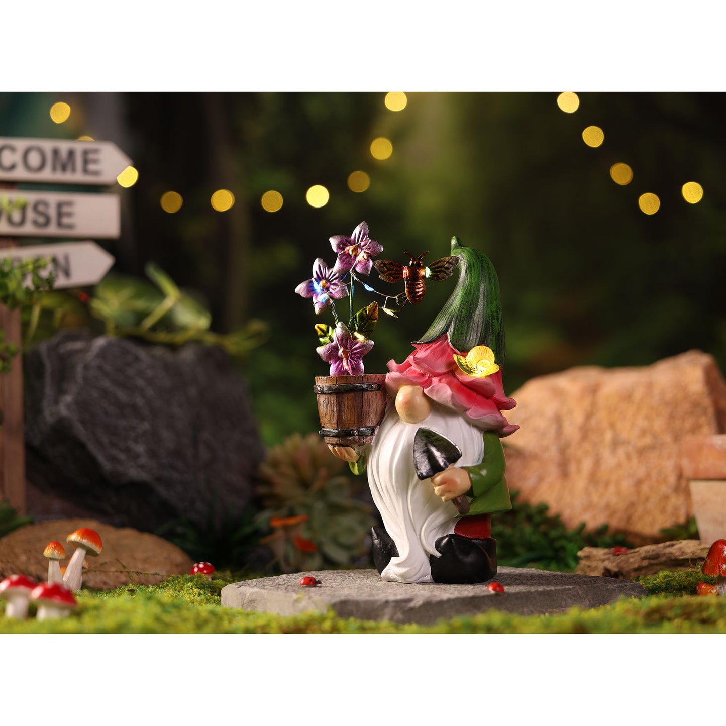 Outdoor Garden Gnomes Statues with Solar Lights Gnomes Gardening Birthday Gifts for Women Mom Grandma, Gnome Sculpture Figurine Outside Garden Decorations for Yard Patio Porch Lawn Backyard Decor