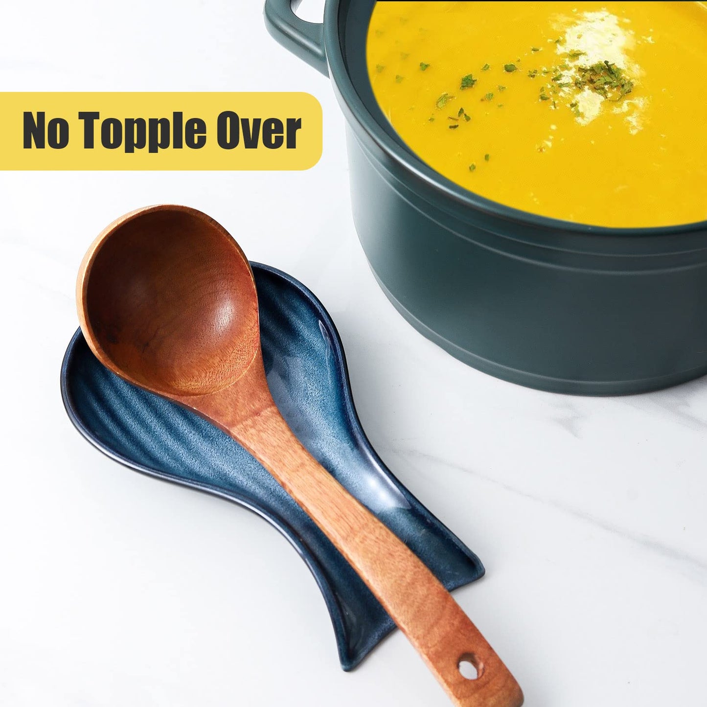 Hasense Porcelain Spoon Holder for Stove Top, 7 Inch Spoon Rests for Ladle Spatula and Tong, Large Cooking Utensil Rest for Kitchen Counter and Coffee Bar Decor, Dishwasher Safe(Blue)