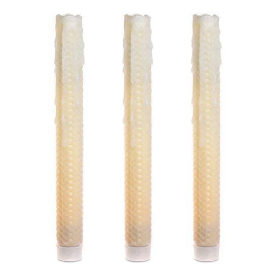 GiveU 9" Led Melted Dripping Taper Candles with Timer Function, Honeycomb Pattern,Pack of 3 (Ivory)