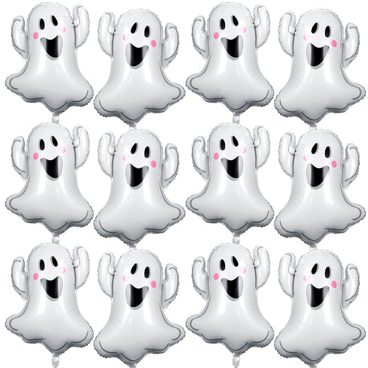 WinnerWhy 12pcs 30 Inch Halloween Ghost Balloons White Ghost Shaped Foil Balloon for Halloween Spooky Themed Birthday Baby Shower Wedding Party Decor Supplies