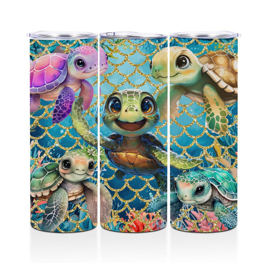 Cute Sea Turtle Decor Tumbler, 20 oz Tumbler, Insulated Coffee Mug, Stainless Steel Thermal Cup with Lid, Vacuum Travel Cup, Friendship Christmas Birthday Sea Turtle Gifts for Women Men Girls Boys
