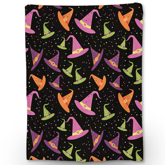 Ti Caldi Witch Hat and Stars Halloween Blanket - Soft Cozy Lightweight Flannel Throw Blanket for Adults Kids, Warm Fuzzy Blankets for Couch, Bed, Travel, Outdoor Use, Home Decor 60×50 in