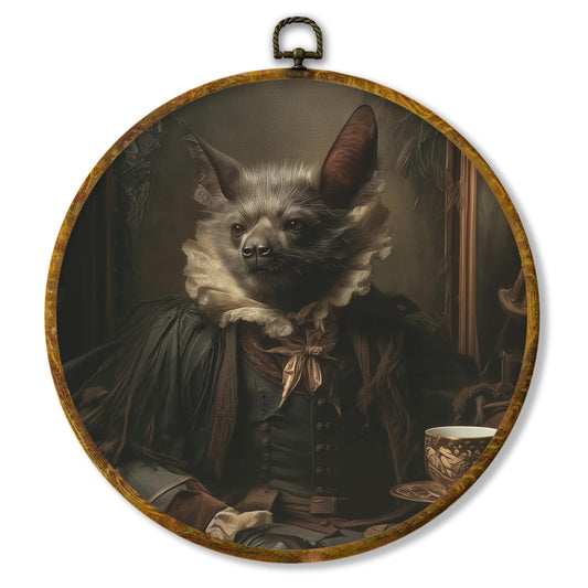 Hiuwevt Dark Academia Bat Round Wall Art Decor, Gothic Bat Framed Canvas Prints, Vintage Noble Vampire Round Wall Hanging Decor for Home Living Room Decorations, 10x10 Inches