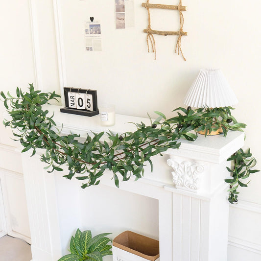 Emivery 2 Pack Artificial Olive Leaf Vine Garland, Hanging Greenery Ivy Vine Twigs Faux Olive Branches Garlands with Fruits for Wedding Backdrop Home Party Christmas Festival Decor