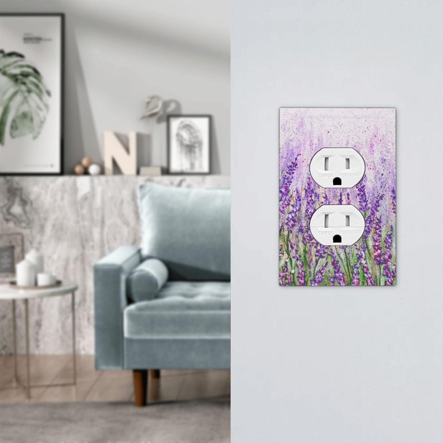 Outlet Cover Plate Decorative Wall Plates Lavender Flower 1 Gang Electrical Socket Covers Purple Faceplate for Farm House Bedroom Kitchen Living Room Plastic Decora