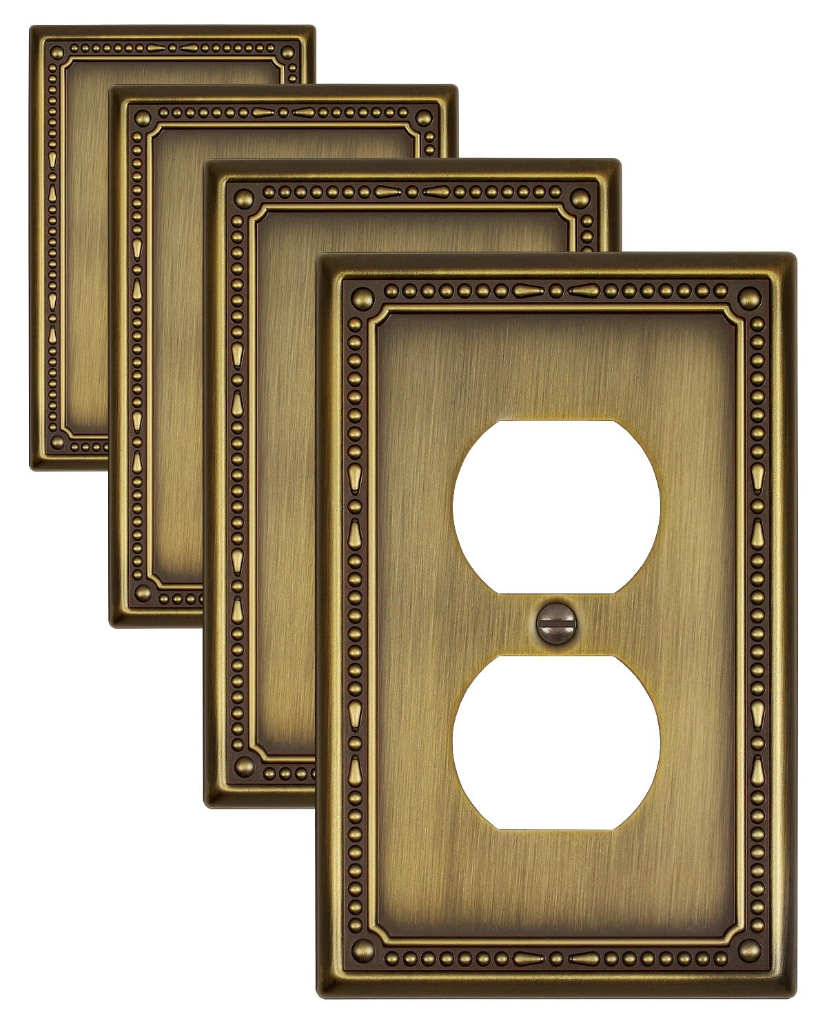 ZILLSEA 4-Pack Antique Brass Outlet Covers, Metal Duplex Wall Plates for Electrical Outlets, Light Switches, Decorative Pearl Design, 3.15''*4.88'', Midsize