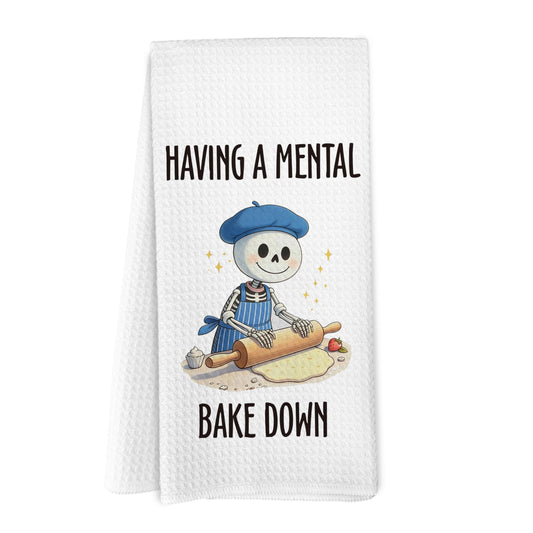 Yorhifa Funny Gothic Skeleton Baking Kitchen Dish Towels, Bread Bakers Gifts for Women, Having a Mental Bake Down Hand Tea Towels for Baking Kitchen Decor, 16x24 Inches