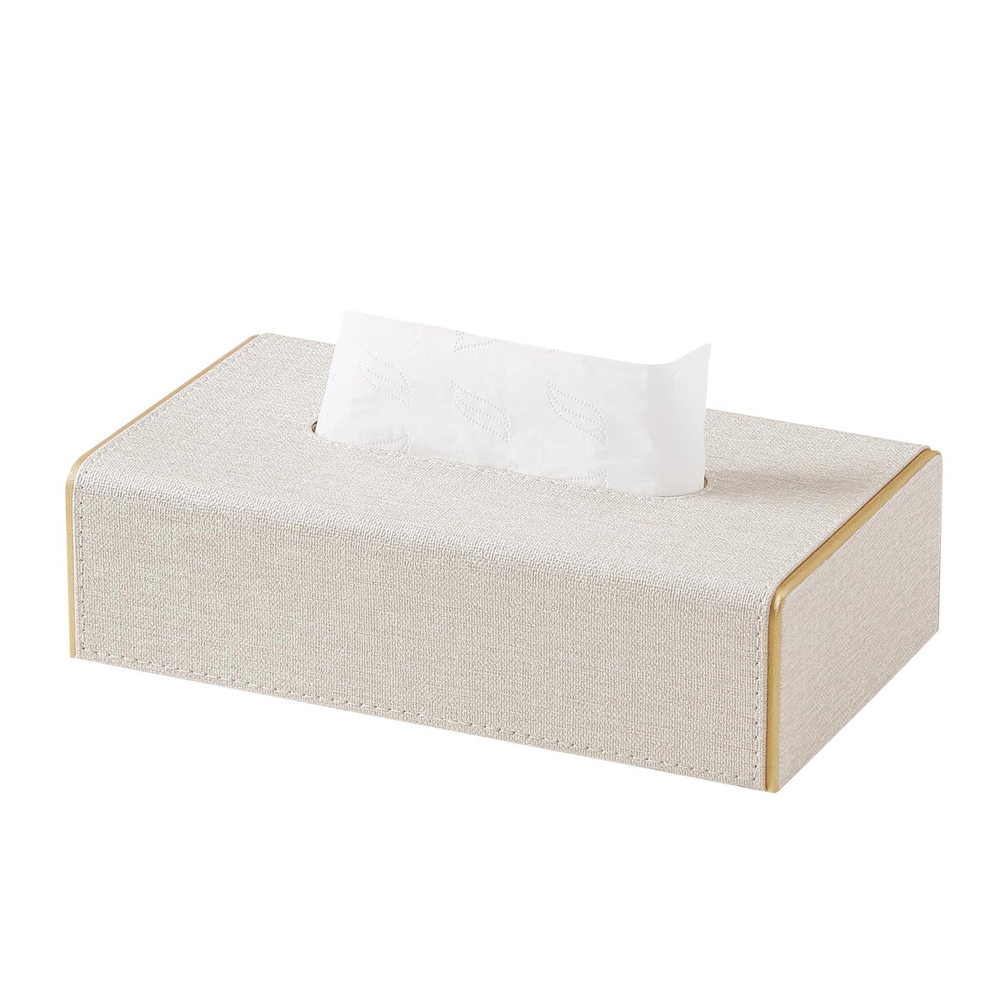 JLAMBOM Linen Tissue Box Cover Rectangle, 4 Sizes PU Leather Tissue Box Cover with Bottom, Decorative Tissue Holder for Bathroom Nightstand Car Office (Low Profile – Fits Tissue Boxes Up to 2.2" Tall)