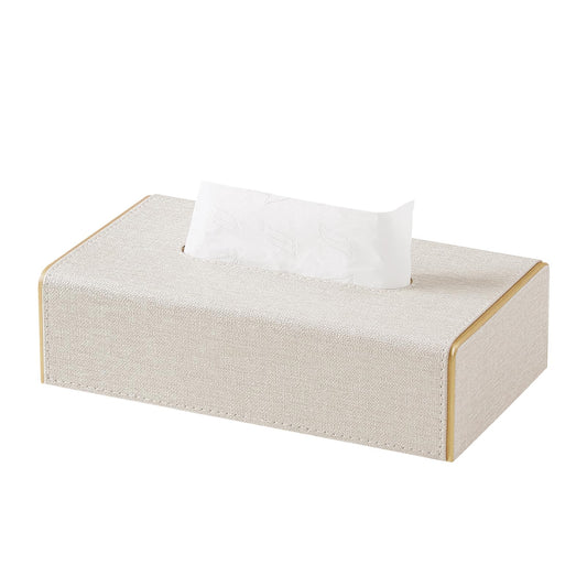 JLAMBOM Linen Tissue Box Cover Rectangle, 4 Sizes PU Leather Tissue Box Cover with Bottom, Decorative Tissue Holder for Bathroom Nightstand Car Office (Low Profile – Fits Tissue Boxes Up to 2.2" Tall)