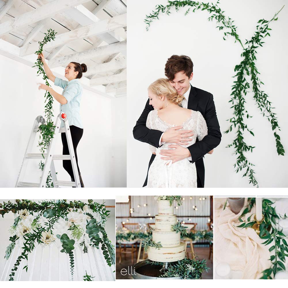 Artiflr 2 Pack Artificial Hanging Leaves Vines, 5.7 Ft Fake Willow Leaves Twigs Silk Plant Vines in Green for Indoor/Outdoor Wedding Decor