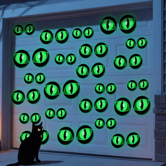 Suncalla 48 Pcs Halloween Glowing Garage Door Decorations Spooky Eyes Magnets Fake Eyeball Scary Door Decoration Luminous Sticker for Halloween Refrigerator Indoor Outdoor Car Garage Decor(Cat)
