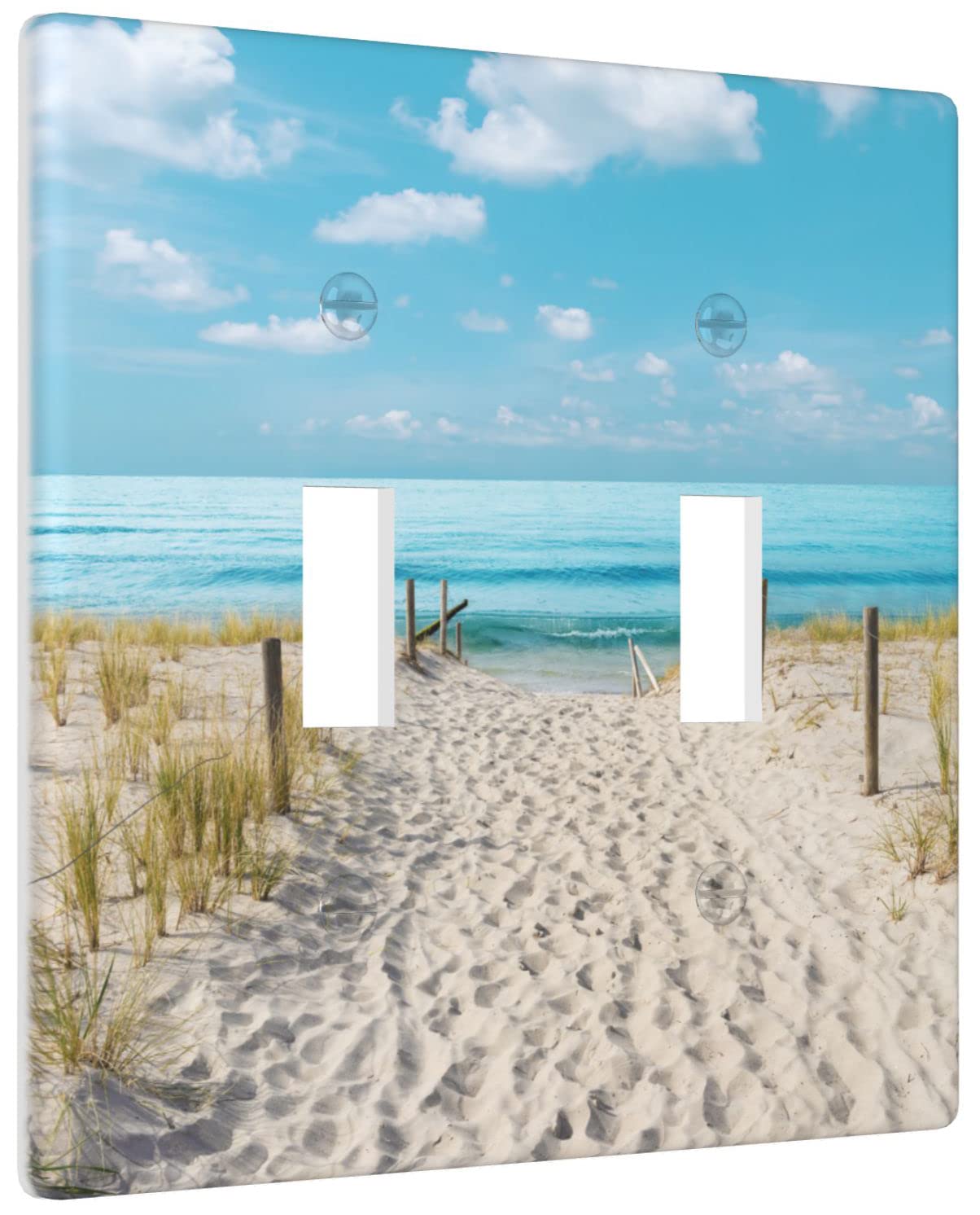 Blue Ocean White Sand Beach Double Toggle Wall Plate Covers 2 Gang Light Switch Cover Decorative Faceplate for Bathroom Bedroom Kitchen Room Decor Wallplate 4.5 x 4.5 in