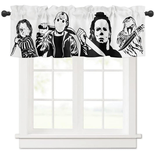 Horror Killers Window Valance for Halloween Decorations Supplies, Classic Scary Movie Characters Window Curtain for Kitchen Living Room Bedroom, Rod Pocket Windows Treatment Short Curtain, 54" x 18"