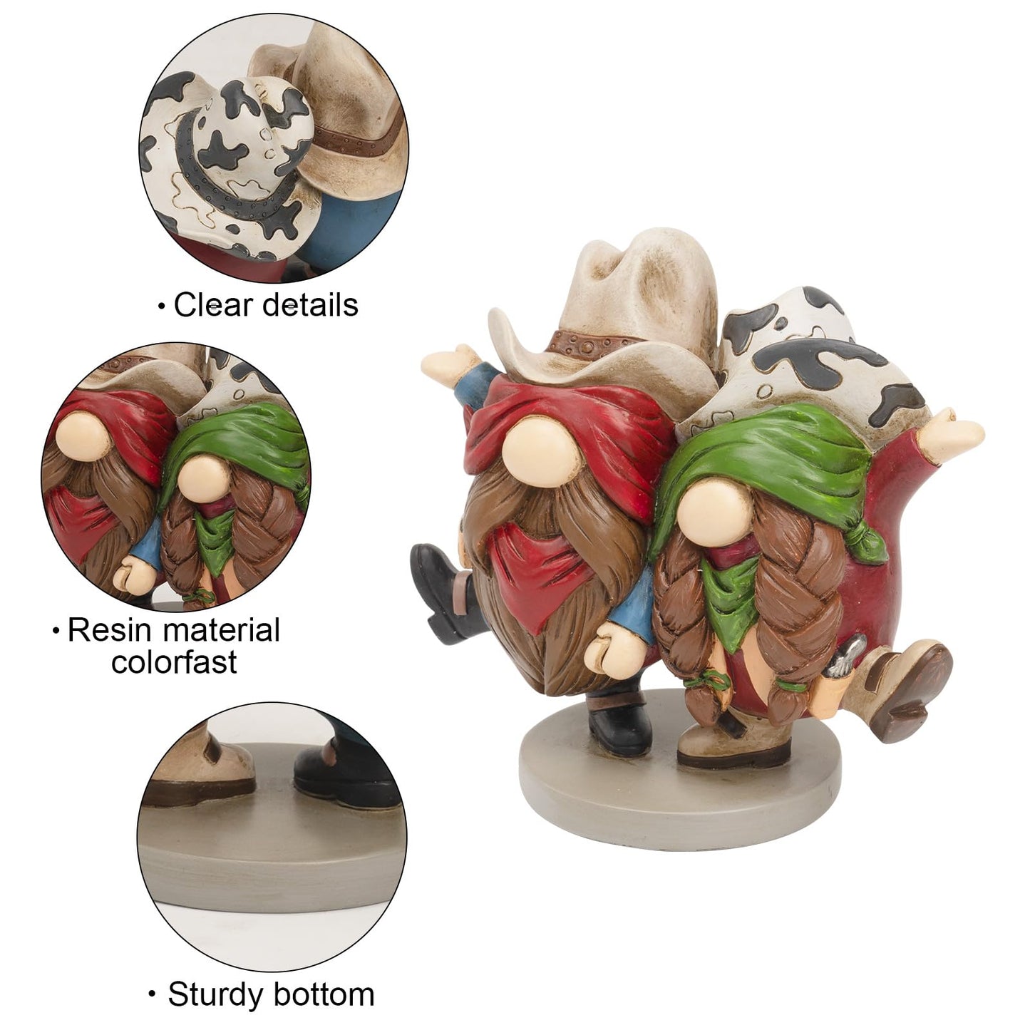 flangairy Western Cowboy Cowgirl Gnomes Decor, 5.1x4.9 Inchs Resin Figurines Southwestern Table Shelf Desk Indoor Decorations for Home, Cowboy Gifts
