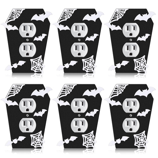 Peryiter 6 Pcs Gothic Coffin Black Outlet Covers Wall Plate Bat Coffin Gothic Room Decor Duplex Plug Socket Light Switch Covers Decorative Goth Decor for Bedroom Home Kitchen(Black,Spider Web)