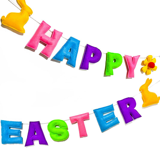 Meygajoe Pre-Strung Reusable Happy Halloween Banner Felt Garland Happy Holiday Sign for Halloween Party Decorations Indoor Outdoor Décor Wall Mantel Fireplace Party Supplies (Happy Easter)