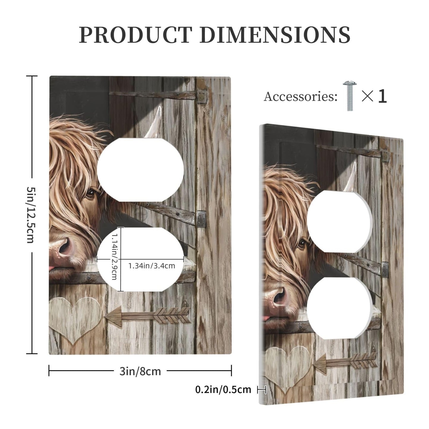 ybclf Farmhouse Highland Cow Duplex Outlet Covers Light Switch Cover Decorative Country Rustic Wall Plate Switchplate Receptacle Lightswitch Faceplate for Kitchen Bathroom Bedroom