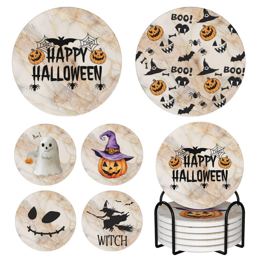 Coaster for Coffee Table Halloween Absorbent Coasters Set - Spooky, Decorative Drink Coasters for Home, Office, and Parties - 6-Pack with Holder Marble Background