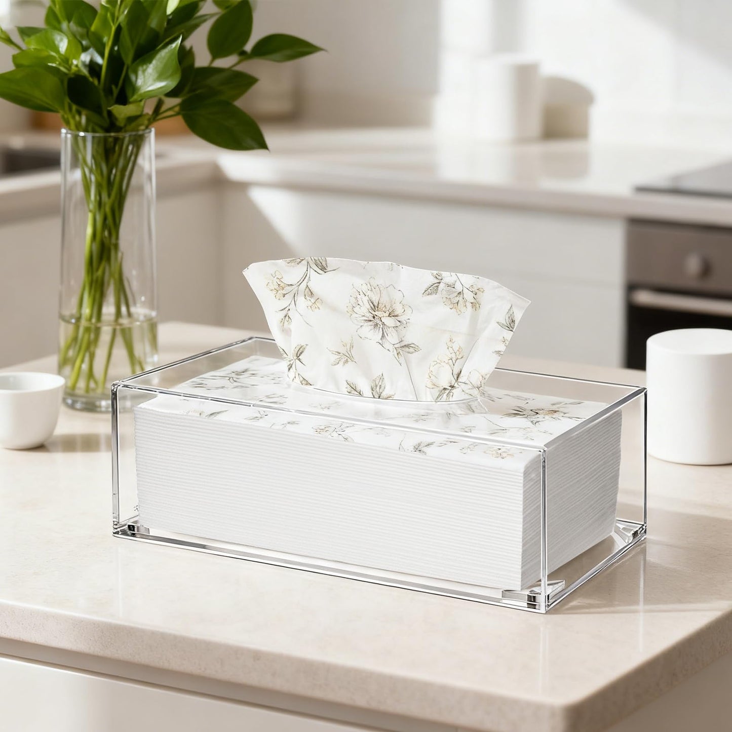Yopay 2 Pack Acrylic Tissue Box Holder, Rectangle Tissue Box Cover with Magnetic Bottom, Clear Acrylic Facial Tissue Case Dispenser for Bathroom Kitchen Bedroom Vanity Restaurant Office
