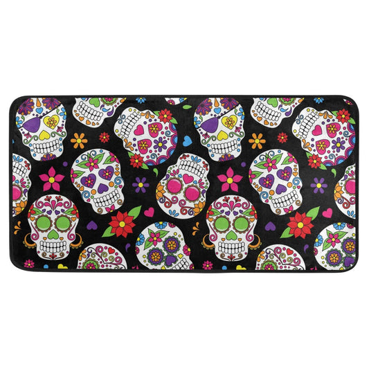 Anti Fatigue Kitchen Floor Mat, 39 x 20 in Sugar Skull Non Slip Absorbent Comfort Modern Standing Mat Soft Kitchen Runner Rug for Hallway Entryway Bathroom Living Room Bedroom Halloween Ghost…