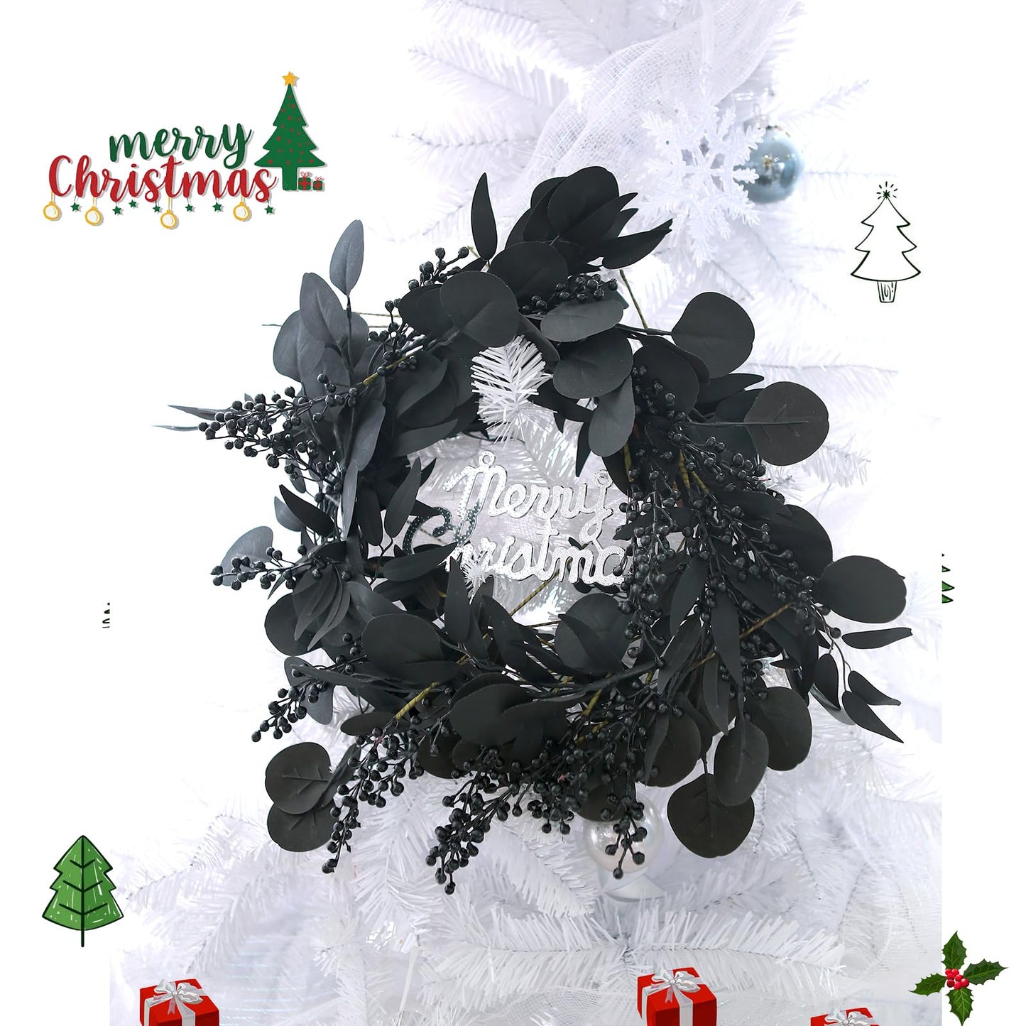efivs arts Artificial Black Berry, 8 Pack Holly Christmas Berries Stems for Christmas Tree Crafts, New Year's Decorations, Holiday and Home Decor (Black)