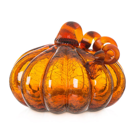 Glitzhome Hand Blown Glass Pumpkin Decor 5.5" Amber - Artisan Fall Table Centerpiece for Thanksgiving Harvest Home Decor Halloween Displays