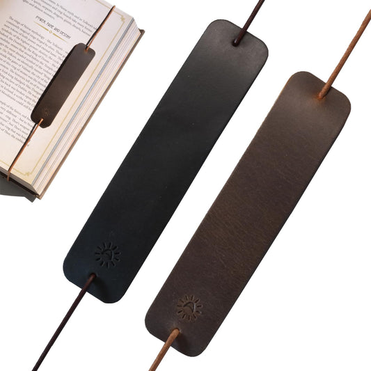 SUNUU Bookmark - Premium Full Grain Genuine Leather-Handmade with Cowhide Leather - Tie-up Bookmark - 0.79x3.54in - 2 Vintage Black and Brown