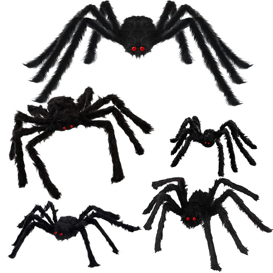 LUKBERA Halloween Spider Decorations, 5Pcs Realistic Spider Props, Scary Creepy Hairy Spiders Sets for Haunted House Accessories, Graveyard Decor, Themed Parties, Indoor/Outdoor Decor