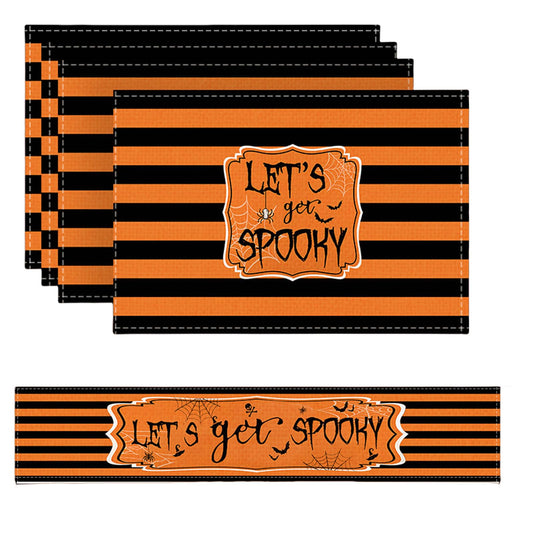 Halloween Placemats Set of 4 with Halloween Table Runner, Table Mats 12x18 Inch, Holiday Table Runner 13x71 Inch for Party Kitchen Dining Decoration