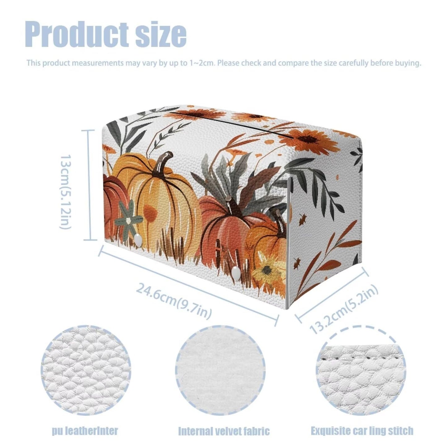 Bivxisrvo Thanksgiving Pumpkin Tissue Box Waterproof and Dustproof Tissue Box Cover Rectangle Kleenex Tissues Boxes Cover Leather Tissue Box Cover Decor for Kitchen Living Room Bathroom