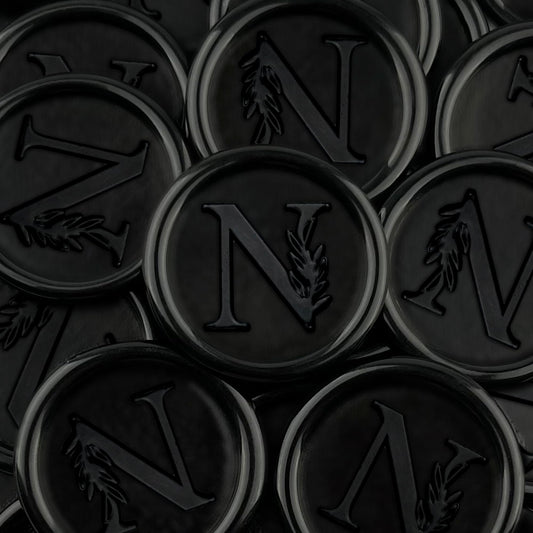 50Pcs Black Wax Seal Stickers Handmade Vintage Botanical Leaves Adhesive Letter Wax Stickers for Wedding Party Invitations, Envelope, Gift Wrap, Christmas(Initial N, Black)