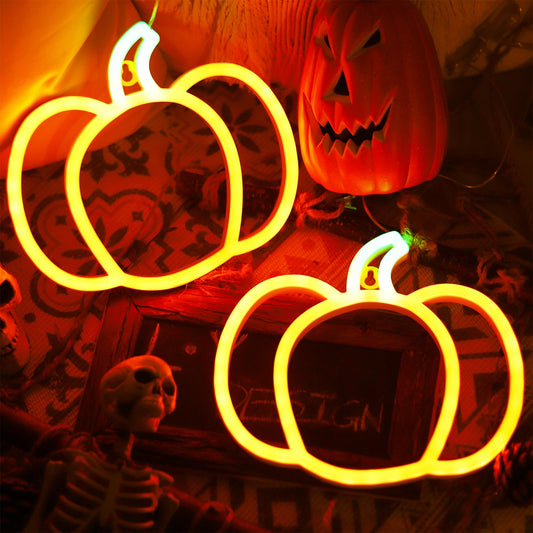 YAOZHOU Halloween Decorations Pumpkin Neon Sign Lights, 2Pack Cute Orange and Green Thanksgiving Lights for Home,Indoor Battery Operated or USB, Fall Decor for Room, Wall, Kitchen, Mental, Bedroom