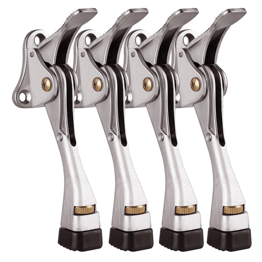 Gotega Door Stopper, 4 Pack Kickdown Door Stop for Bottom of Door, Adjustable Height and Rubber Tip 4 Inches, Heavy Duty Door Stops, Kickdown Doorstopper, Door Holder, Satin Nickel