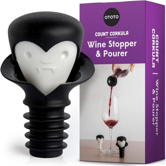 OTOTO 2 in 1 Wine Stopper & Pourer - Wine Cap, Wine Cork - Vampire, Halloween Gifts, Emo Accessories, Gothic Kitchen, Goth Gifts, Bat, Kitchen Gadgets - (Count Corkula)