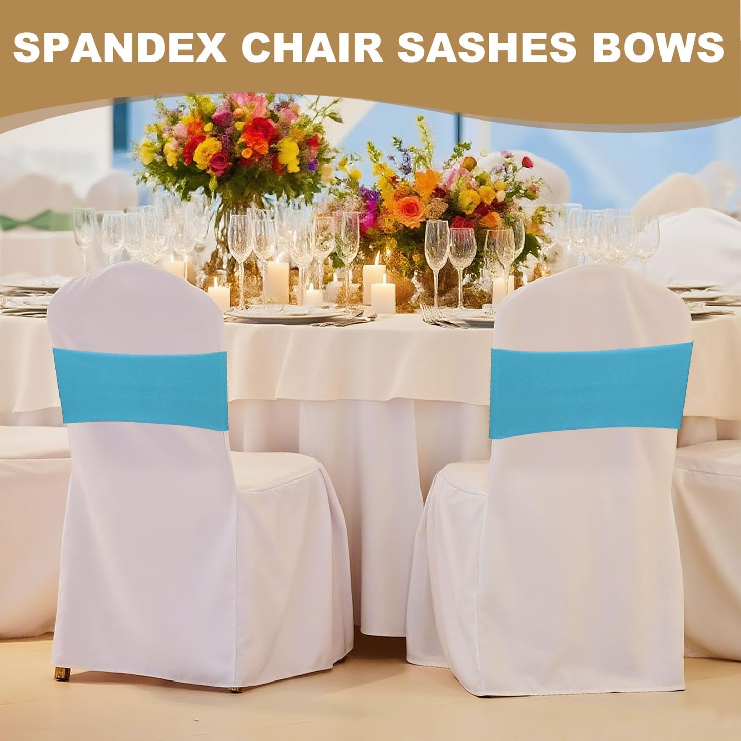 PATIKIL Premium Spandex Chair Sashes Bows, 50 Pcs Elastic Stretch Chair Cover Band Ties with Slider Buckle for Birthday Party Banquet Wedding Decoration, Bright Red