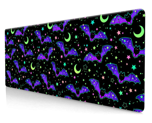 ALTEKO Large Gaming Mouse Pad, Computer Mouse Mat, Funny Desk Pad Protector Decoration, Big Cute Desk Pad, Non-Slip Base 31.5 x 11.8 in Cute Bats Stars