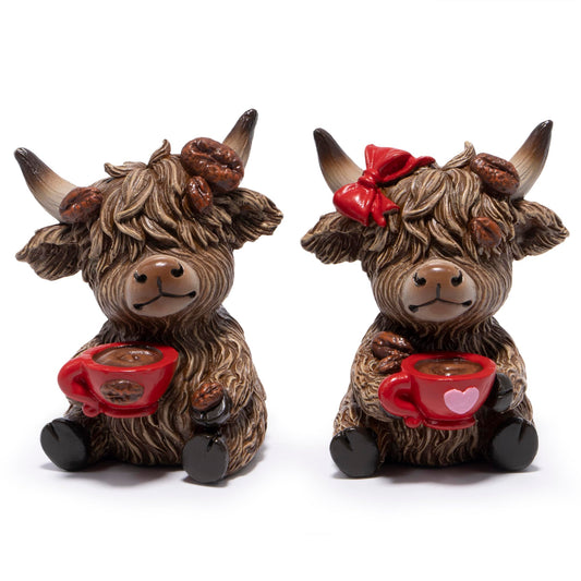 Hodao Christmas Highland Cow Coffee Resin Figurines,Xmas Farmhouse Decor for Tiered Tray, Tabletop, Mantel, Gift for Xmas Home Decoration