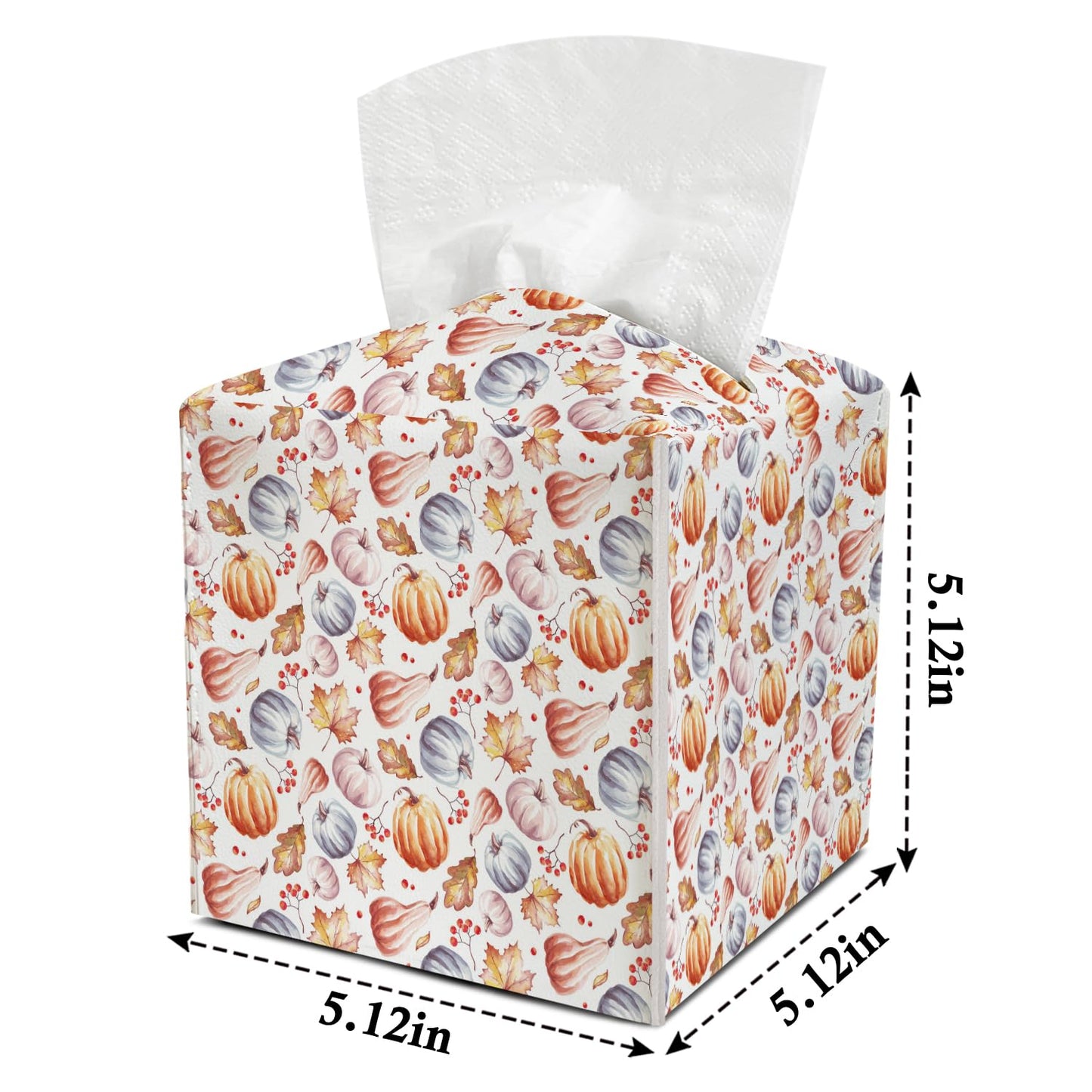 Autumn Pumpkin Leather Tissue Holder with Bottom Belt Ideal for Thanksgiving Fall Housewarming Gift Tissue Box Cover Bathroom Car Nightstand Kitchen Decor Waterproof Napkin Organizer Dispenser - FS727