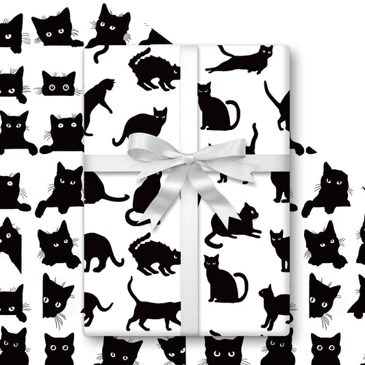 FYSUIMU Black Cat Wrapping Paper -Mini Roll- 17 In x 32.8 Ft Funny Cat Gift Wrap Paper for Holiday Halloween Birthday Party Wrapping Supplies