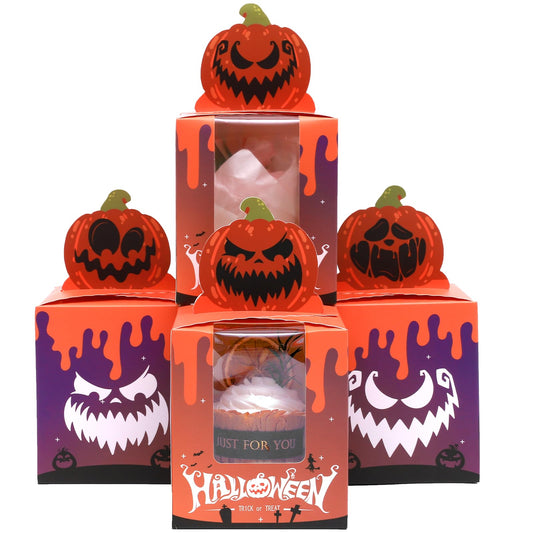 qiqee Halloween Individual Cupcake Boxes Cupcake Holders Disposable 25pcs Single Cupcake Boxes with Window 3.7x3.7x4.5 Cupcake Containers for Halloween