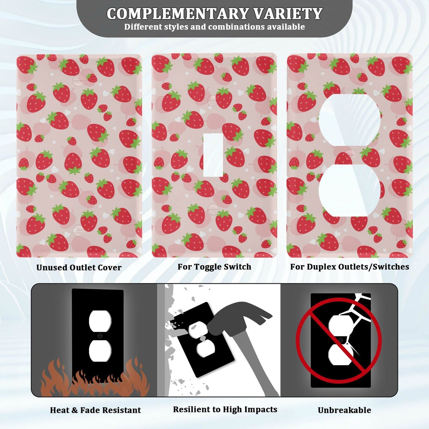 xigua Duplex Outlets Wall Plate Cover, Unbreakable Cute Kawaii Strawberry Electrical Plug Cover, Decorative Cover Standard Size 2 Gang 4.53" x 2.76" Screws Included - 1 Pack